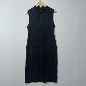 Sharagano black with white pin striped short sleeve dress women’s size 8